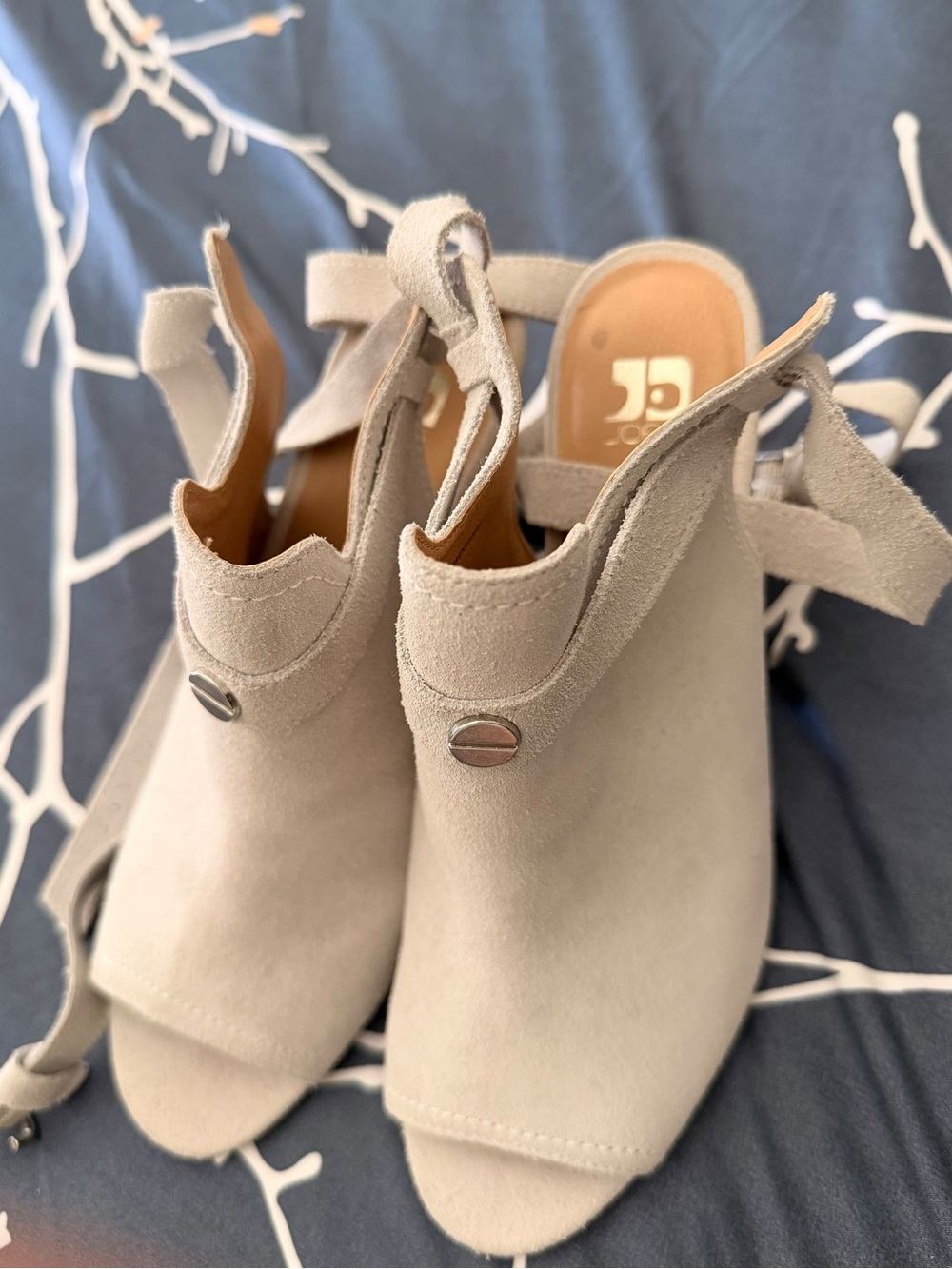 Suede Open-Toe Slingback Mules - Light Taupe NEW